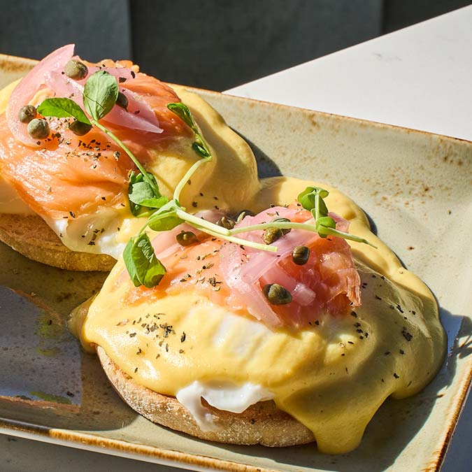 ERA Cafe in Waunakee, WI Eggs Benedict with smoked salmon, hollandaise, and capers—perfect for brunch in Waunakee, Wisconsin.